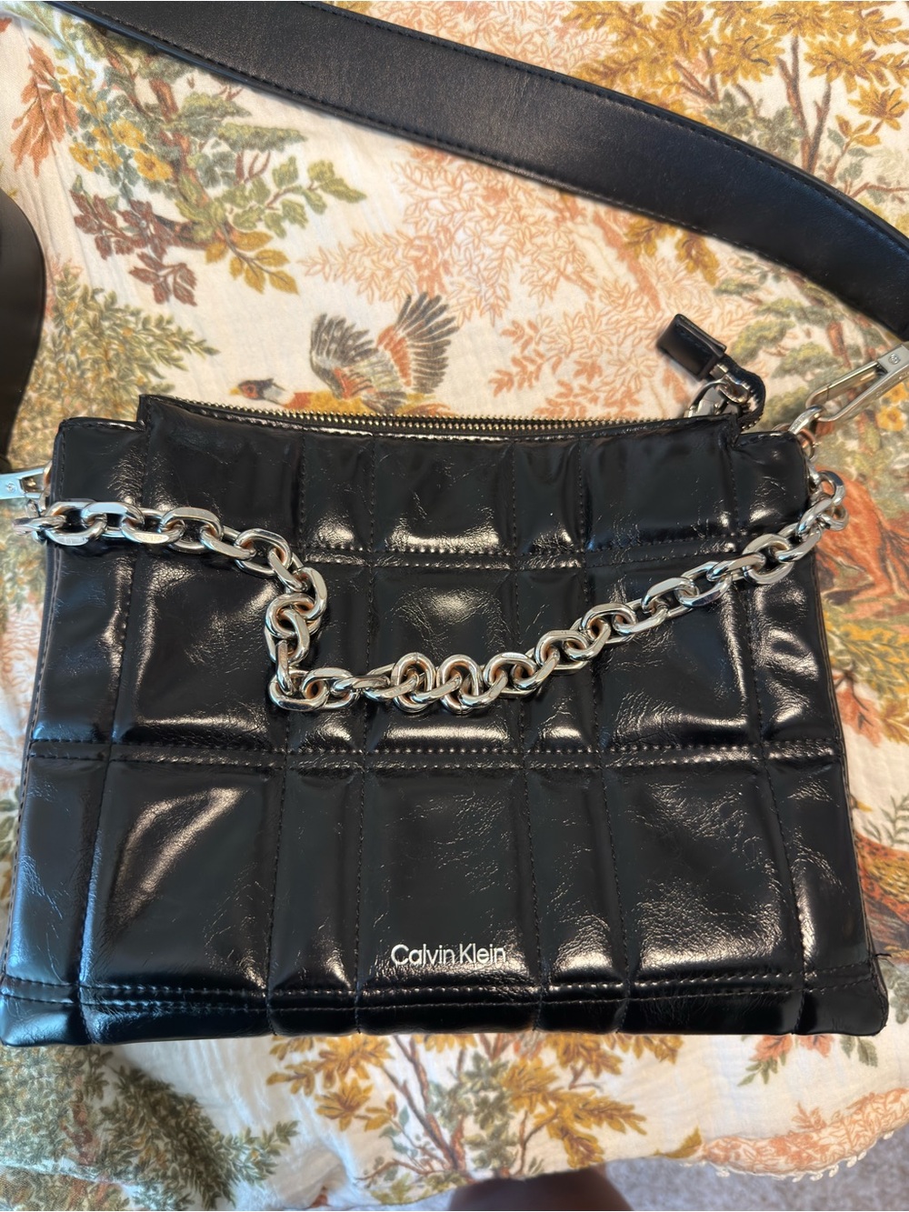 Calvin Klein Black Quilted Shoulder Bag with Silver Chain